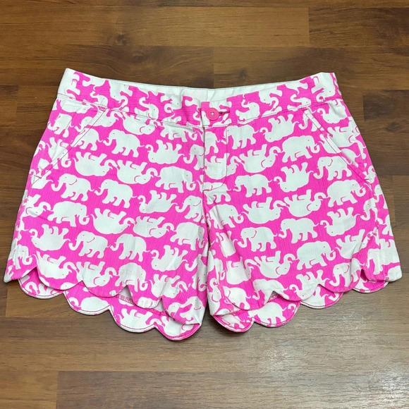 Lilly Pulitzer Buttercup Shorts Tusk in the Sun Pink Elephant Scalloped Size 0 - Picture 2 of 15